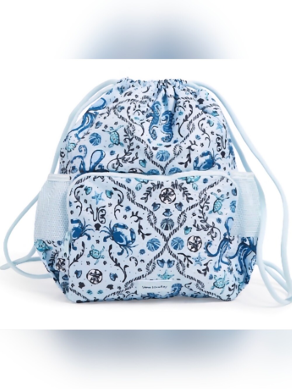 Vera Bradley Deluxe Drawstring Backsack in Mint Sea Life Decor NWT